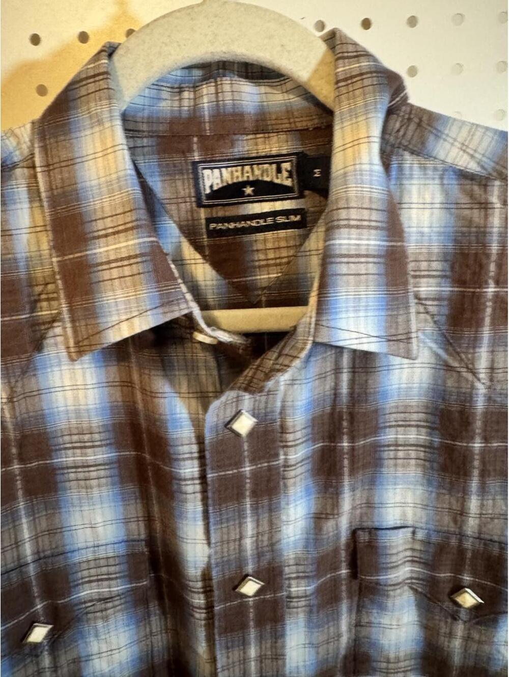 Panhandle Slim Western Pearl Snap Shirt | Brown Blue Plaid | Size M